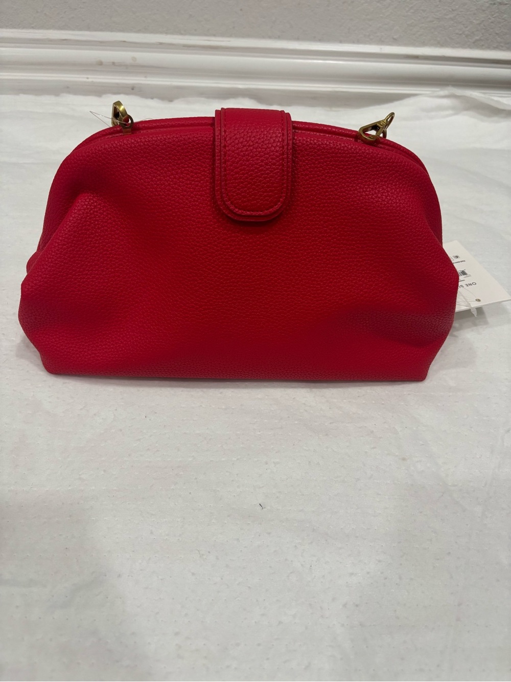 Classic Red Pebbled Wristlet Clutch with Gold Hardware